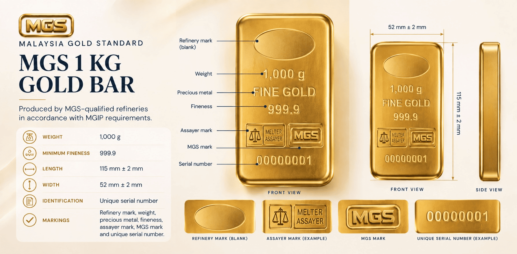 MGS 1 kg Gold Bar specifications